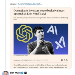OpenAI要求投资者不要支持xAI等竞争对手，马斯克回应：真邪恶！