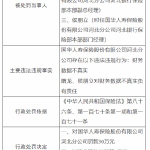 国华人寿河北分公司被罚30万元：因财务数据不真实