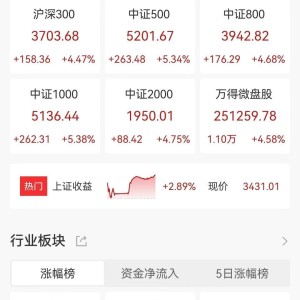 A股收评：三大指数大涨，创业板指涨10%！券商龙头涨停，成交1.44万亿放量2836亿，超5200股上涨，不足100股下跌