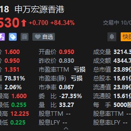 港股中资券商股大涨 申万宏源香港涨逾84%