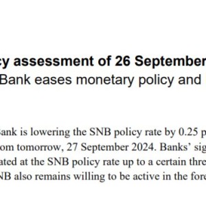 瑞士央行第三次降息25个基点 并大幅下调通胀预期
