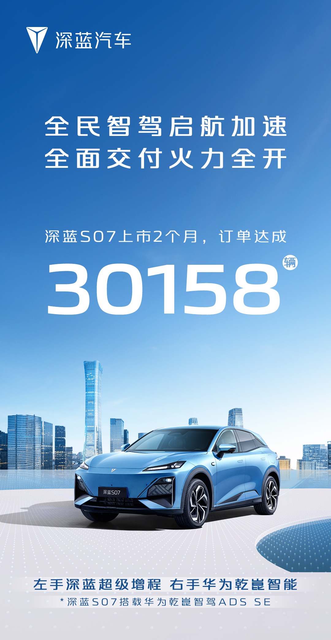 深蓝汽车：S07 上市 2 个月，订单达成 30158 辆